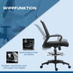 Aukšta biuro kėdė su reguliuojamu aukščiu, pakoju ir tinkline nugaros atrama