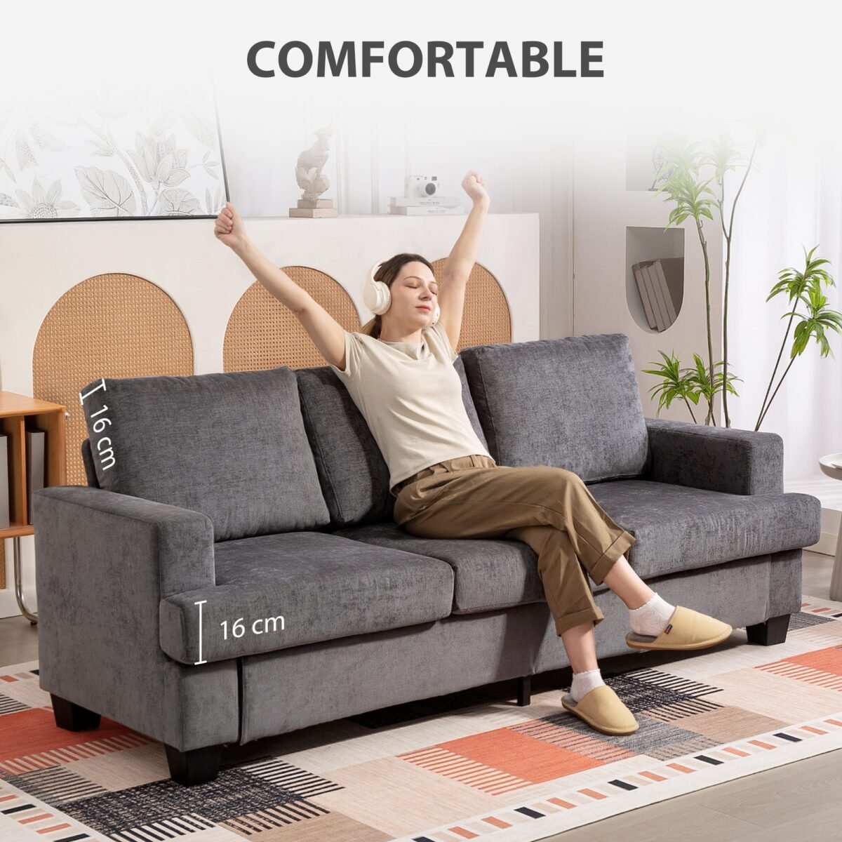 Minkšta 3-vietė sofa su plieniniu rėmu