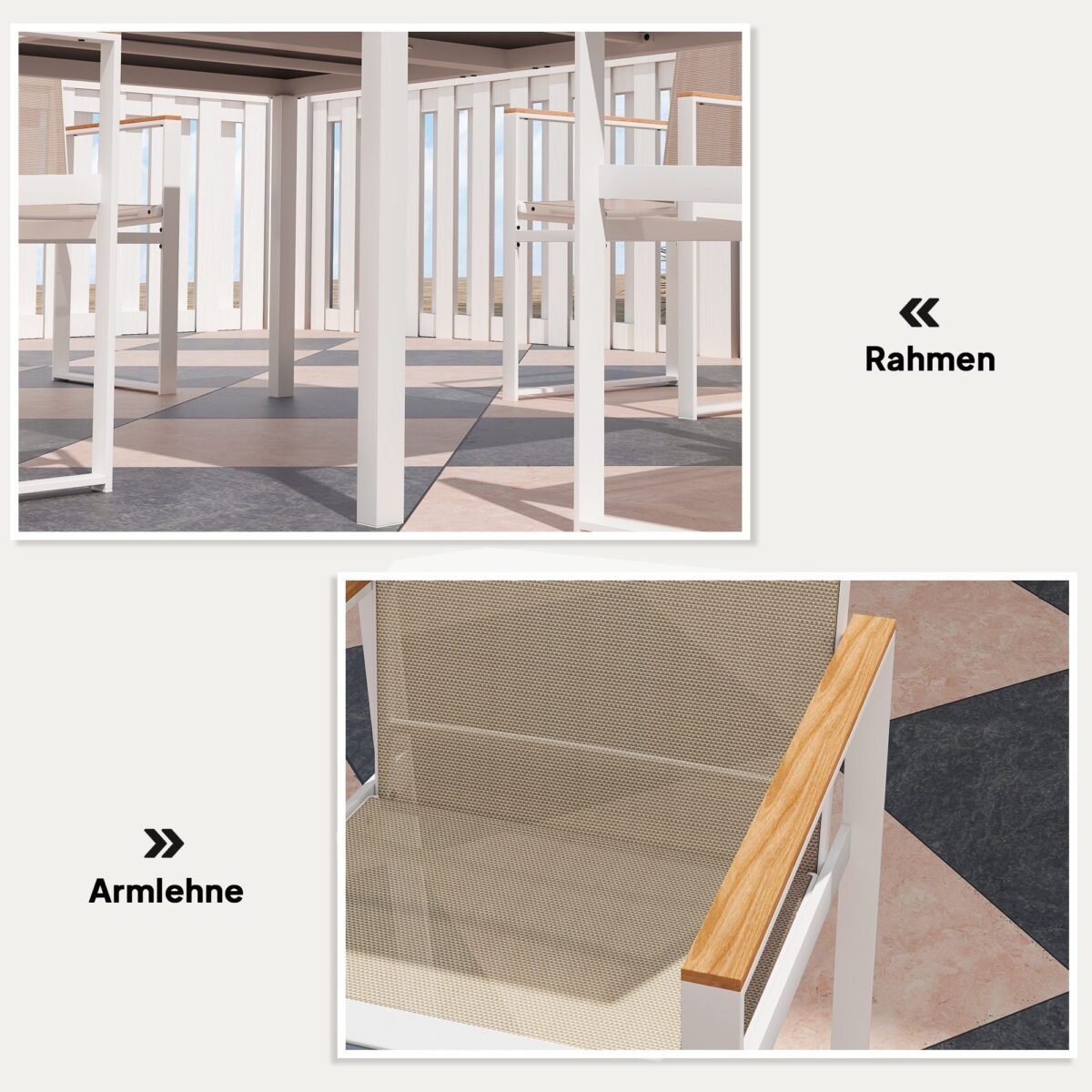 Lauko valgomojo komplektas, 5 dalių, su grūdinto stiklo stalviršiu