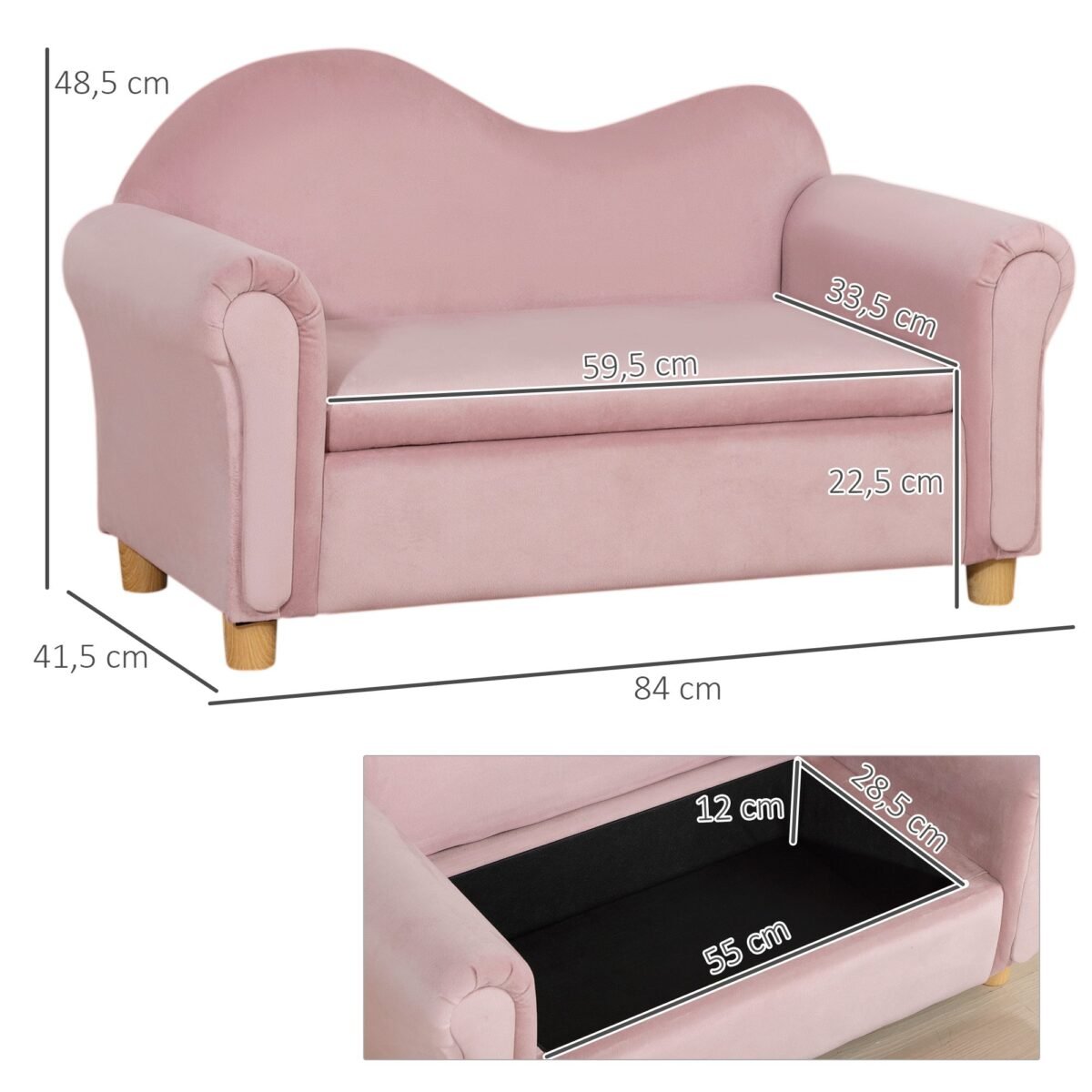Vaikiška dvivietė sofa su daiktadėže