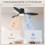 Lubų ventiliatorius su LED šviestuvu, 3 šviesos temperatūromis, reguliuojamu ryškumu ir 6 greičiais, valdomas pulteliu