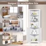 Kampinė vonios spintelė su 3 atviromis lentynomis ir 2 lameliuotomis durimis (Balta)