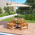 Pikniko stalas su keturiais mediniais suoliukais (Geltona)