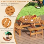 Pikniko stalas su keturiais mediniais suoliukais (Geltona)