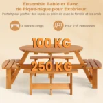 Pikniko stalas su keturiais mediniais suoliukais (Geltona)