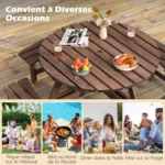 Medinis sodo pikniko stalas su suoliukais ir skėčio laikikliu (Ruda)