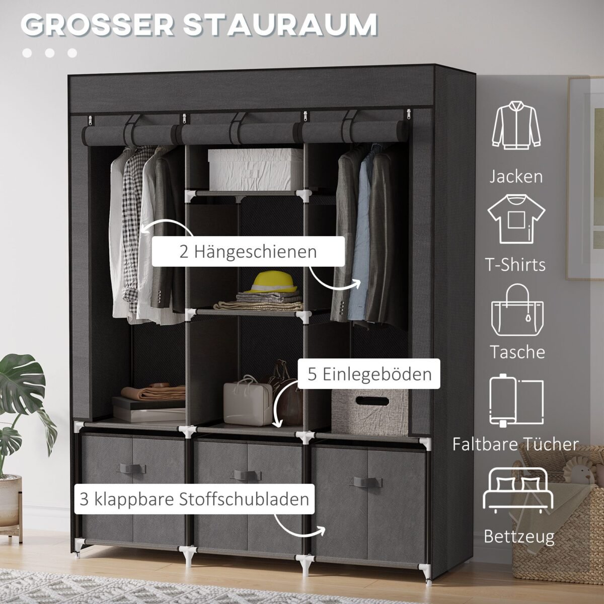 Sulankstoma neaustinė drabužių spinta su 3 stalčiais