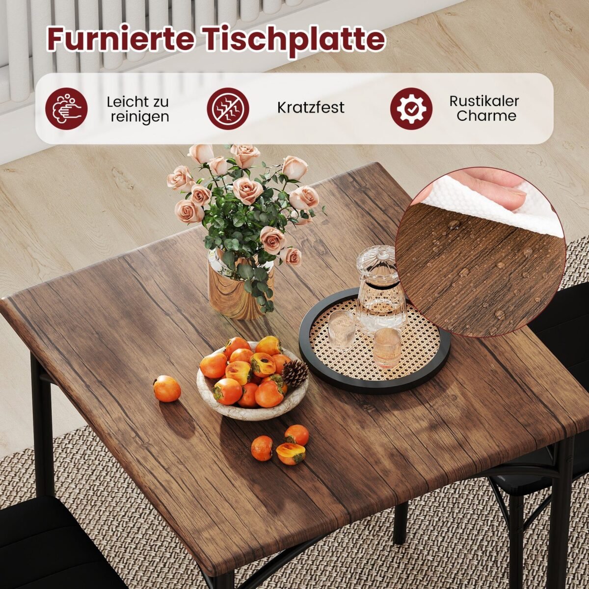 Valgomojo komplektas su dviem kėdėmis (Juoda)