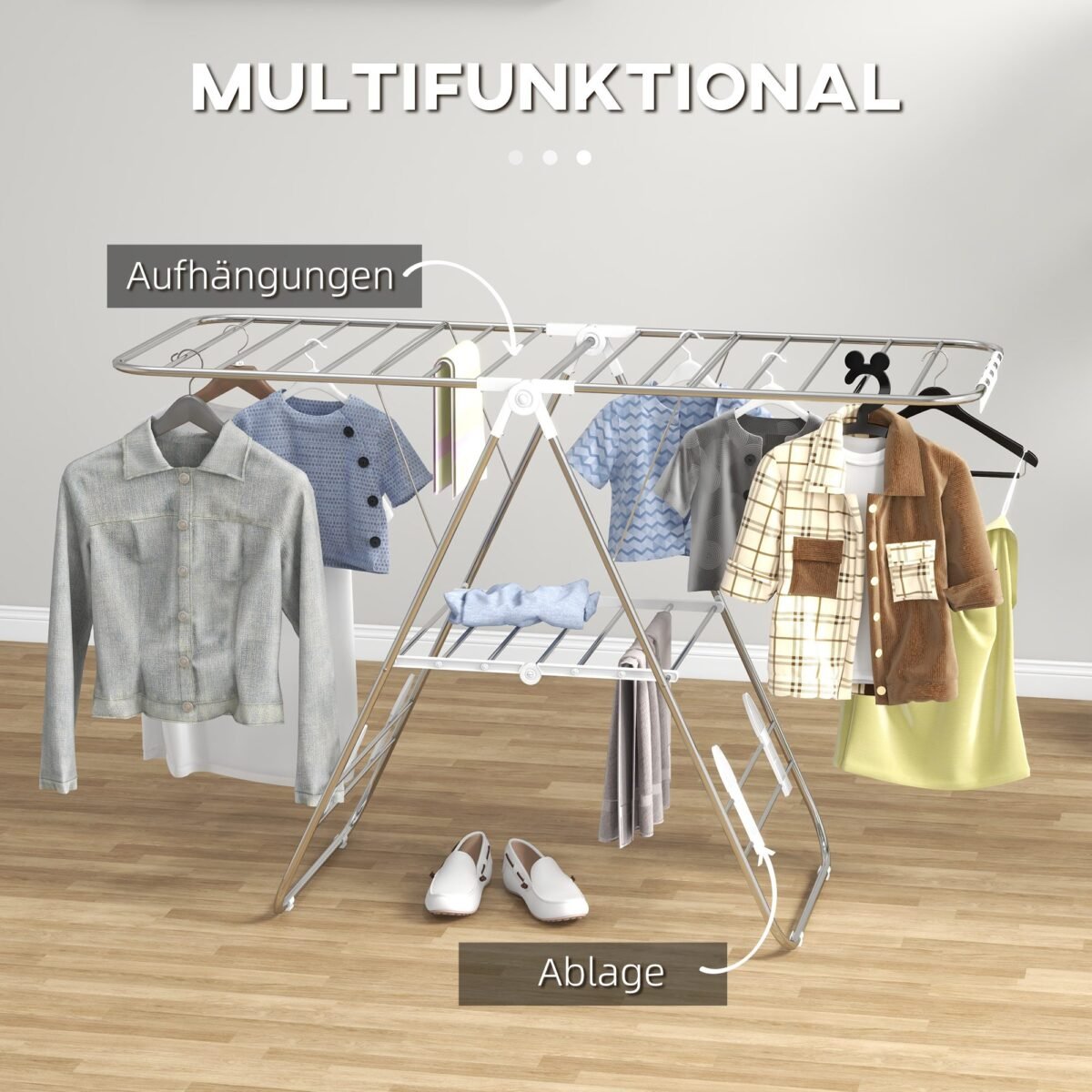 Lauko ir vidaus skalbinių džiovykla su ištraukiamais strypais