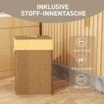 Bambuko skalbinių krepšys su dangčiu ir išimamu maišu 72 l