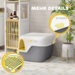 Kačių tualetas su viršutiniu įėjimu, atlenkiamu dangčiu ir semtuvėliu