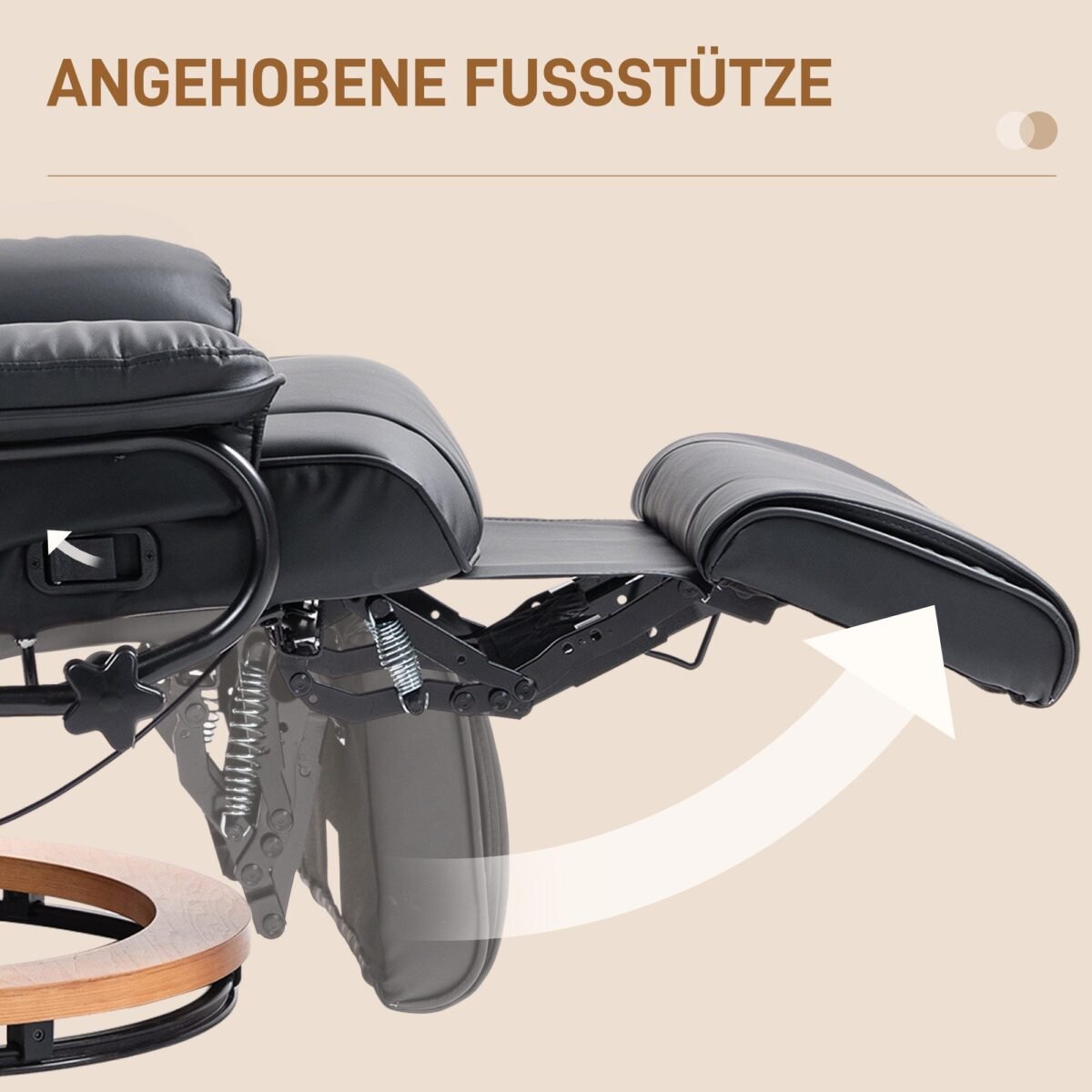 360° pasukamas poilsio krėslas su atlenkiama funkcija ir integruota kojų atrama