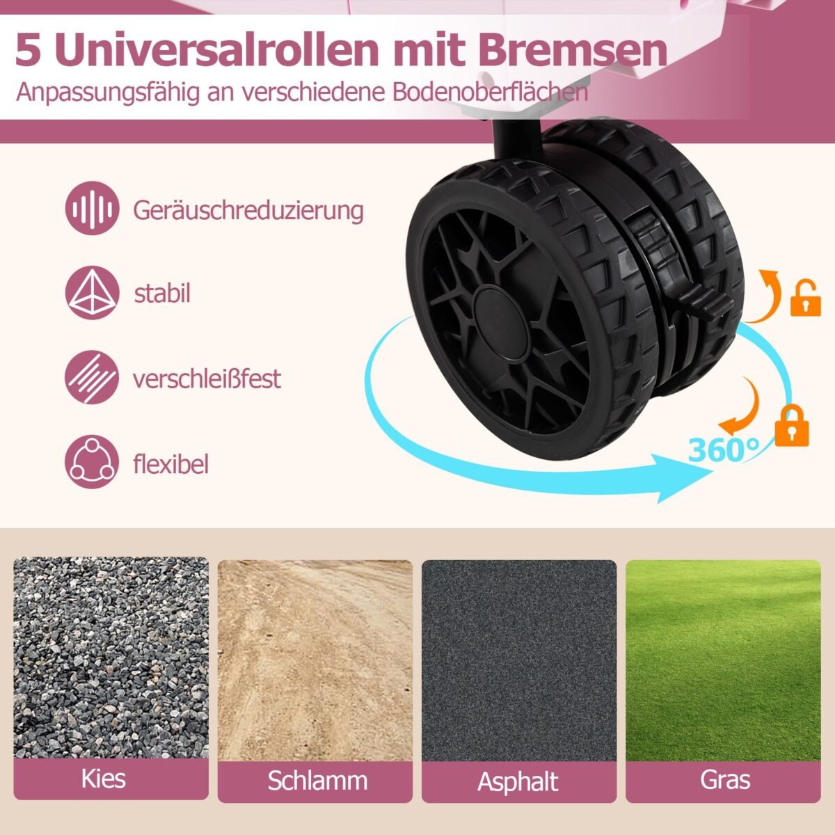 Nešiojamas sulankstomas vežimėlis su stalviršiu ir dviem krepšiais (Rožinė)