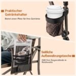 Sulankstoma lauko kėdė su puodelio laikikliu ir šonine kišene (Ruda)