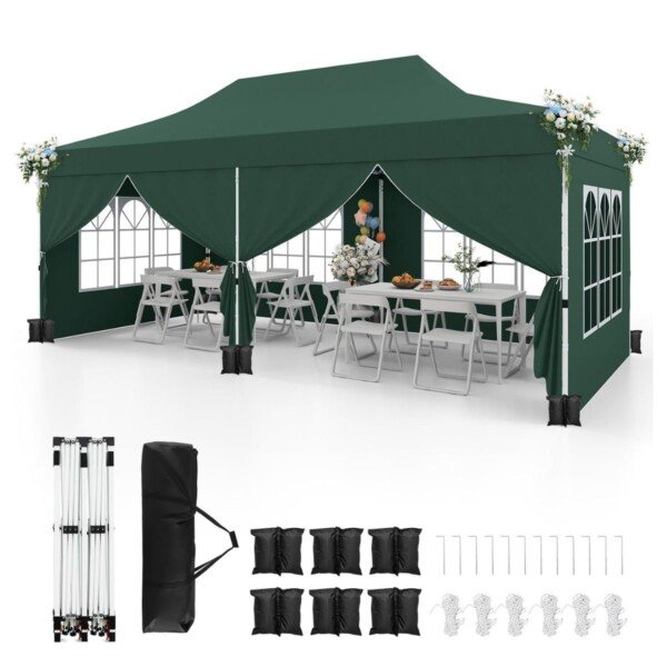 Profesionalus palapinės paviljonas 3x6 m su nuimamomis sienelėmis (Žalia)