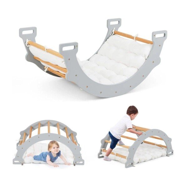 Daugiafunkcis medinis laipiojimo lankas su minkšta pagalve (Pilka)