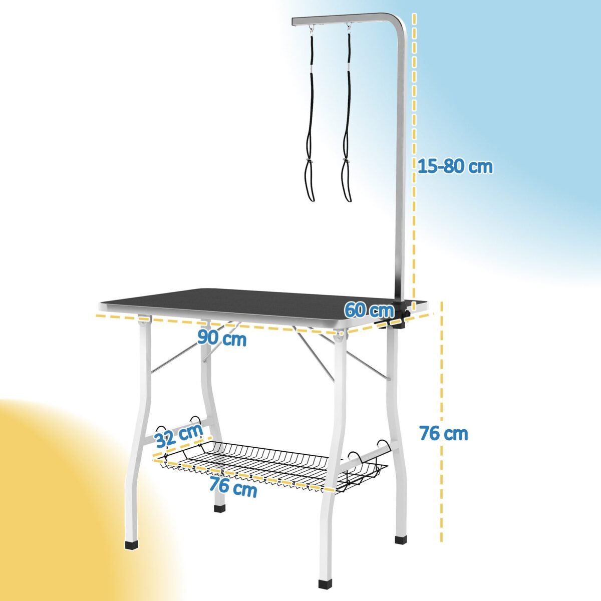 Šunų priežiūros stalas su reguliuojama rankena ir daiktadėže