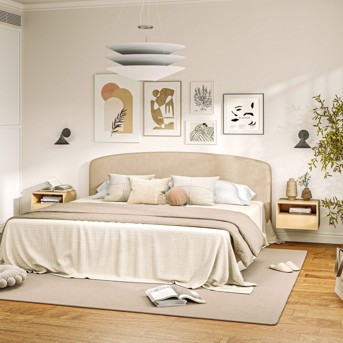 2 dalių sieninių naktinių staliukų rinkinys su stalčiumi ir atvira lentyna