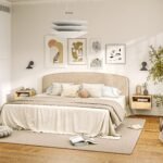 2 dalių sieninių naktinių staliukų rinkinys su stalčiumi ir atvira lentyna