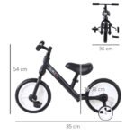 Vaikiškas balansinis dviratis su nuimamais pedalais, pagalbiniais ratukais ir reguliuojamo aukščio sėdyne 2-5 metų vaikams