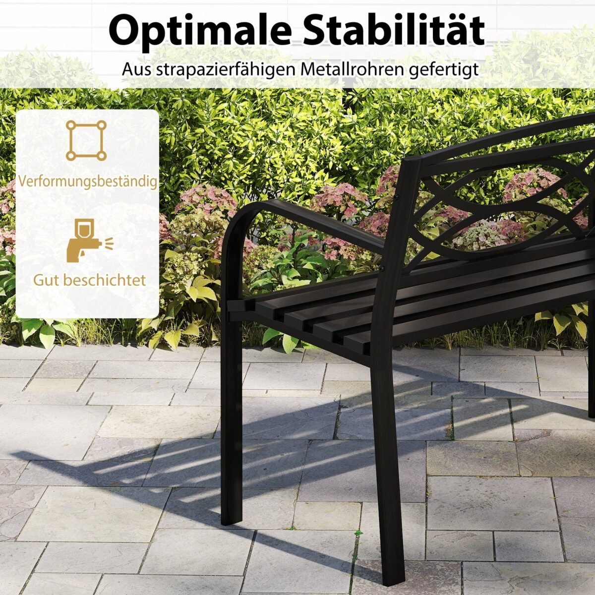 Metalinis lauko suolas su atlošu ir porankiais (Juoda)