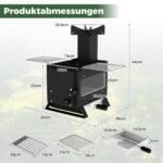 Nešiojama lauko krosnelė su virykle ir grotelėmis (Juoda)