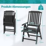 Sulankstoma lauko kėdė su atlenkiama atlošu atspari oro sąlygoms 150 kg svorio (Juoda)