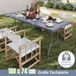 Sulankstomas lauko stalas 180x74 cm su HDPE stalviršiu (Pilka)