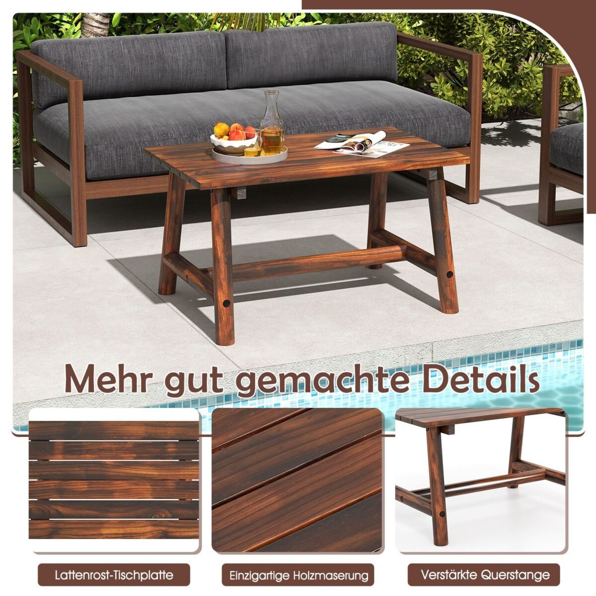 Stačiakampis lauko staliukas iš masyvmedžio (Ruda)