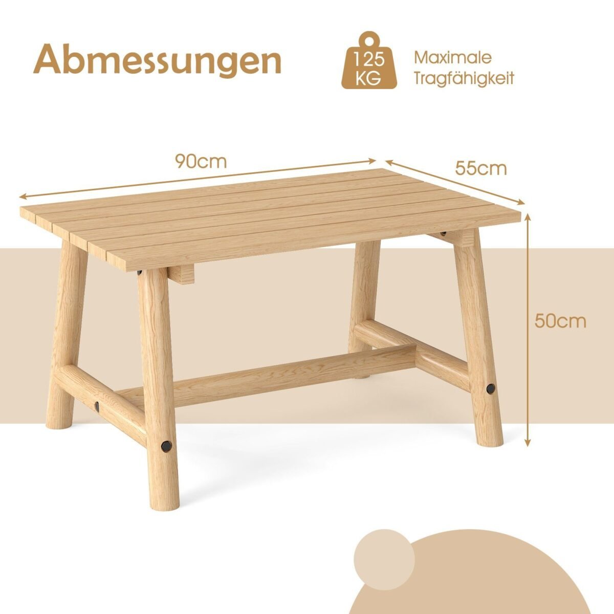 Stačiakampis masyvmedžio lauko staliukas (Natūrali)