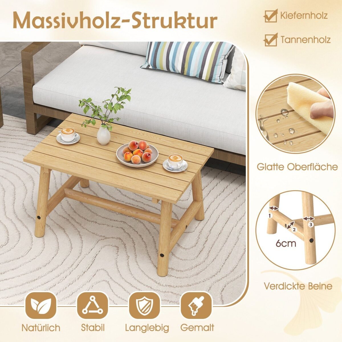 Stačiakampis masyvmedžio lauko staliukas (Natūrali)