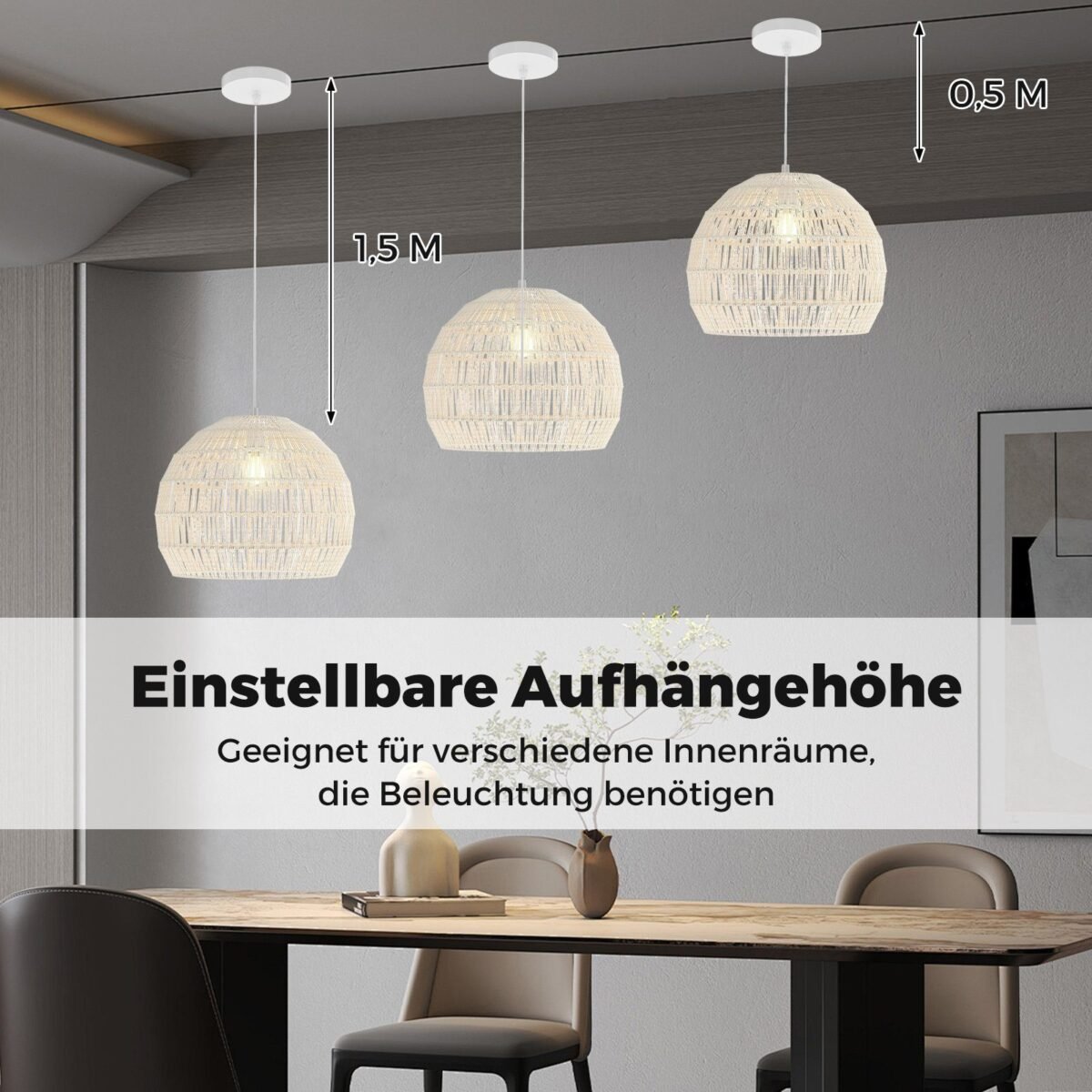 Pakabinamas šviestuvas reguliuojamo aukščio pintas iš popieriaus (Smėlio)