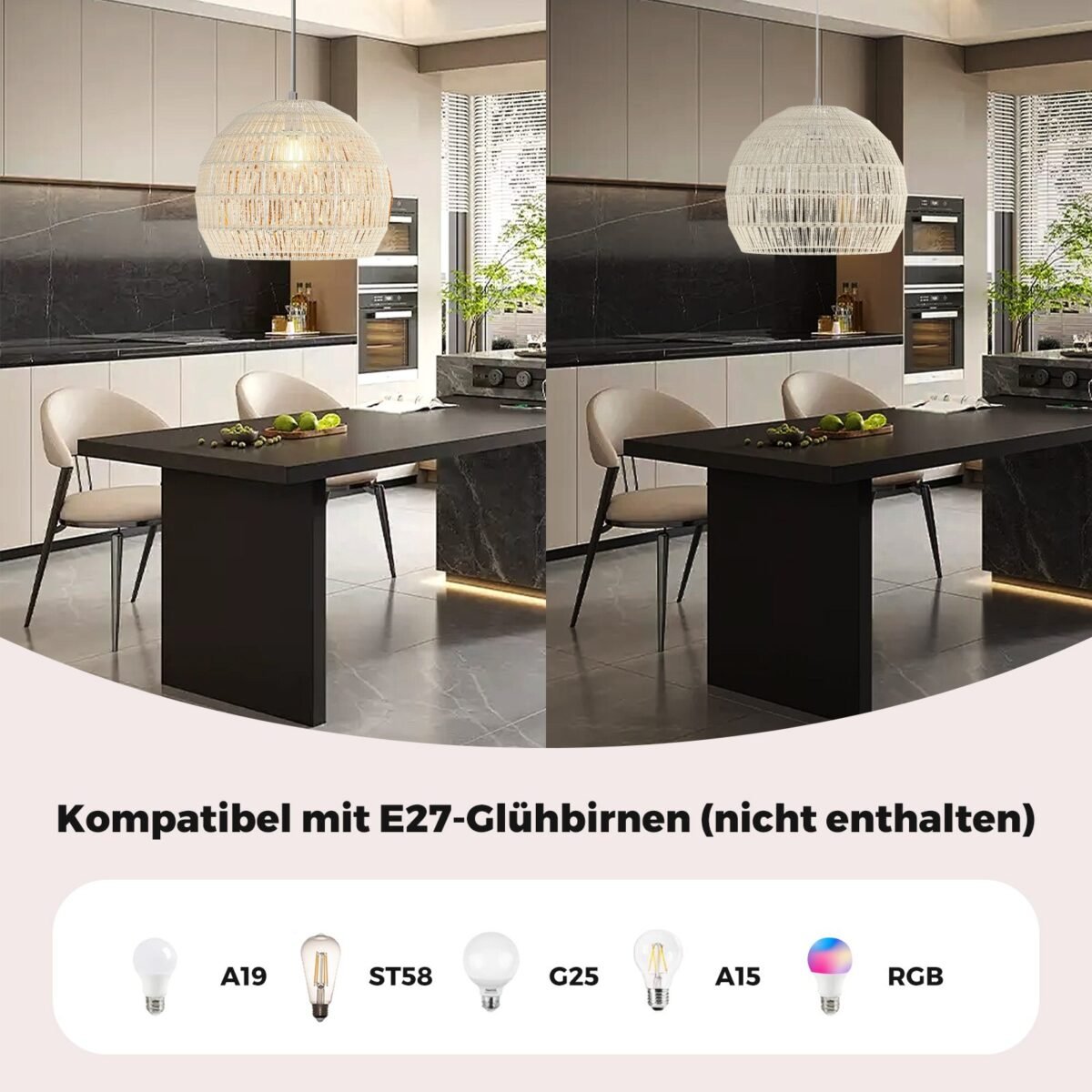 Pakabinamas šviestuvas reguliuojamo aukščio pintas iš popieriaus (Smėlio)