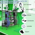 Daugiafunkcis golfo inventoriaus laikymo stovas su ratukais (Juoda)