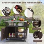 Grilio vežimėlis su nerūdijančio plieno stalviršiu ir erdviomis laikymo vietomis (Juoda)