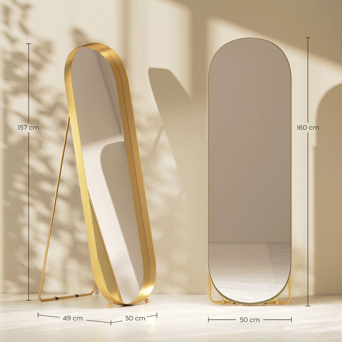 Pastatomas viso kūno veidrodis su metaliniu rėmu 160 x 50 cm