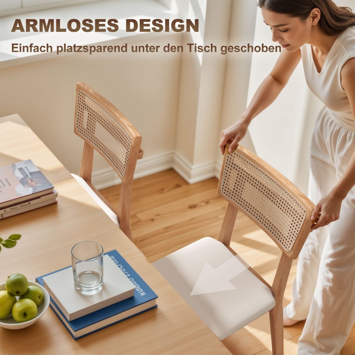 Valgomojo kėdė su rotango atlošu ir dirbtinės odos sėdyne