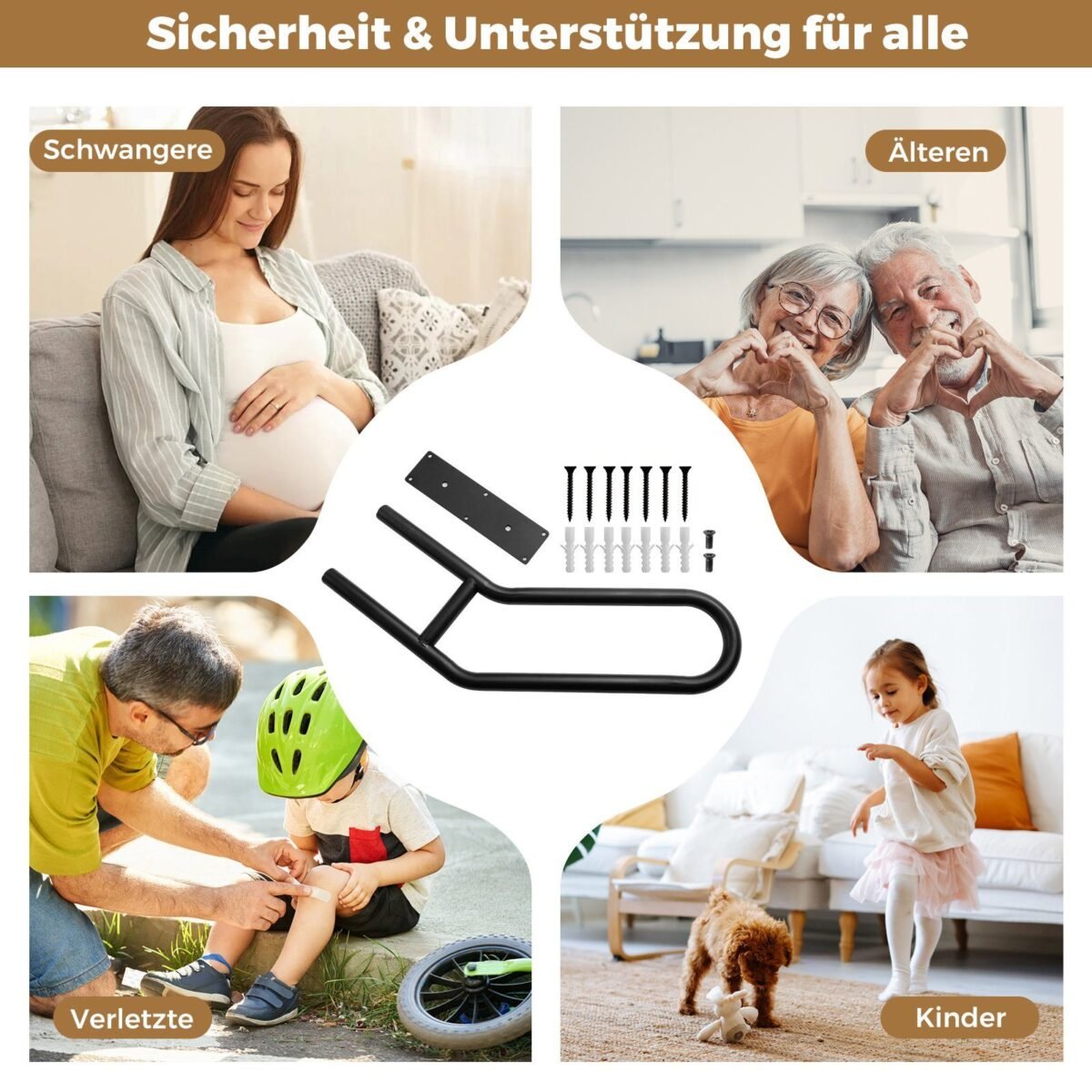 U formos laiptų turėklas su tvirta metalo konstrukcija (Juoda)