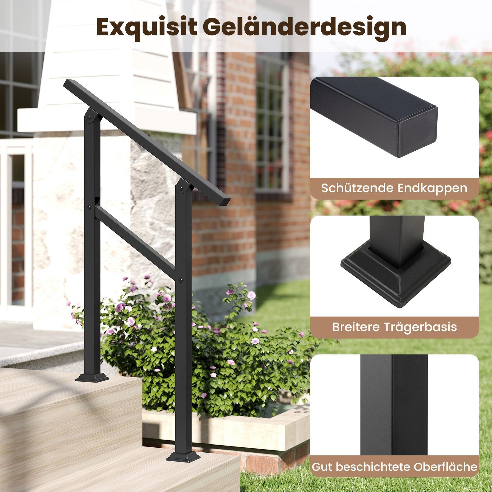 Laiptų turėklas su kampo reguliavimu 70 cm (Juoda)