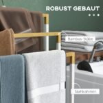 Trijų pakopų pastatomasis rankšluosčių stovas iš bambuko ir plieno