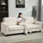 Trivietė sofa su kordiniu apmušalu ir spyruokliniu sėdynės pagrindu