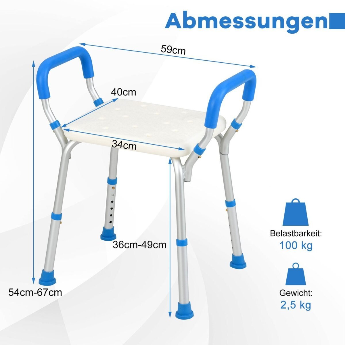 Reguliuojamo aukščio dušo kėdutė su atramomis (Mėlyna)