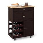 Virtuvinis vežimėlis su stalčiais ir trigubu vyno laikikliu (Ruda)