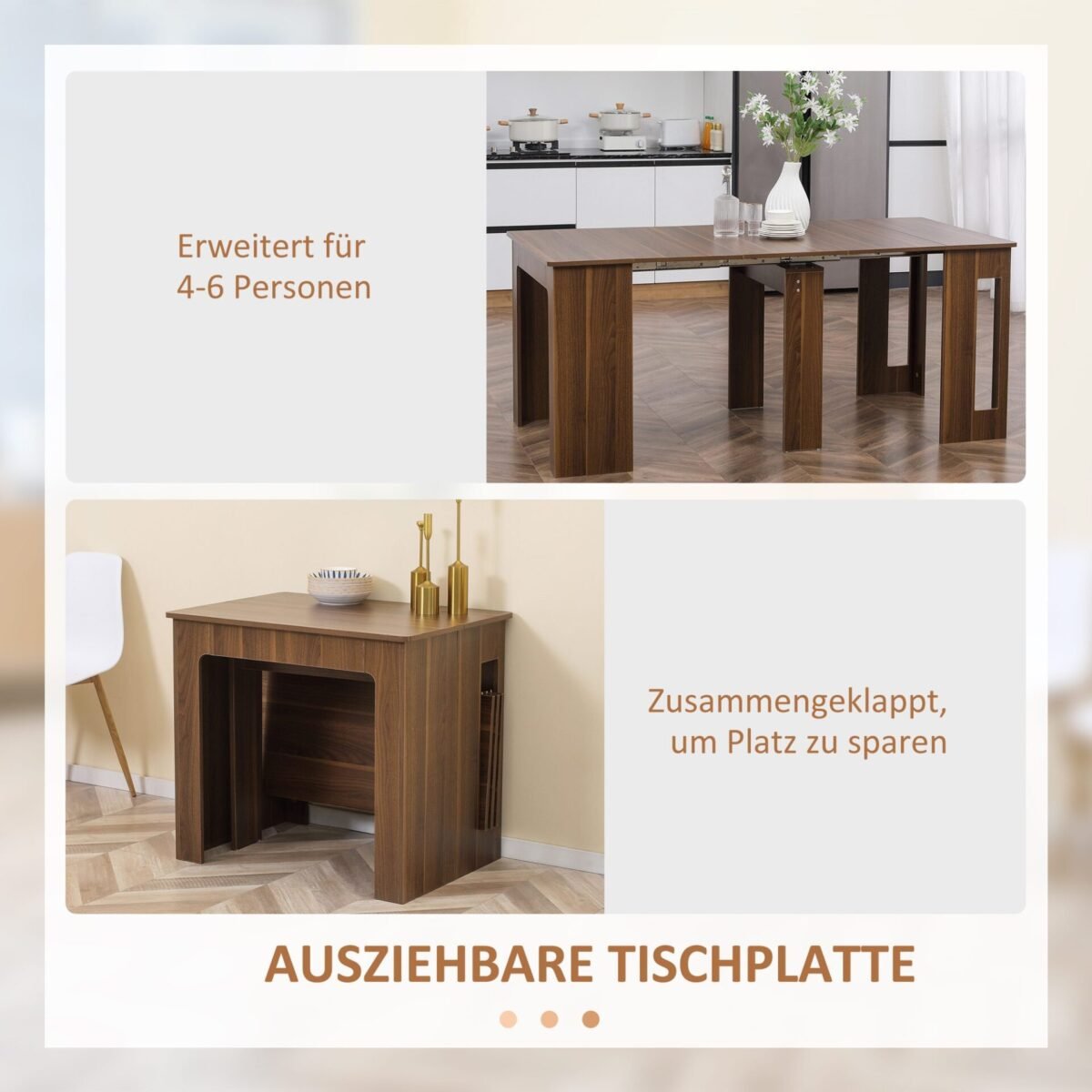 Kompaktiškas išskleidžiamas valgomojo stalas