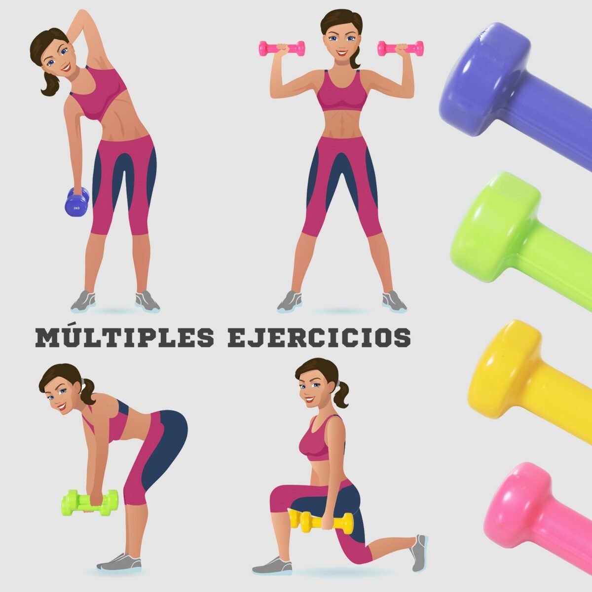 Hantelių rinkinys su dėklu, 4 poros, 0,5-2 kg