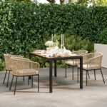 5 dalių lauko baldų komplektas iš dirbtinio ratano su akacijos medienos stalu