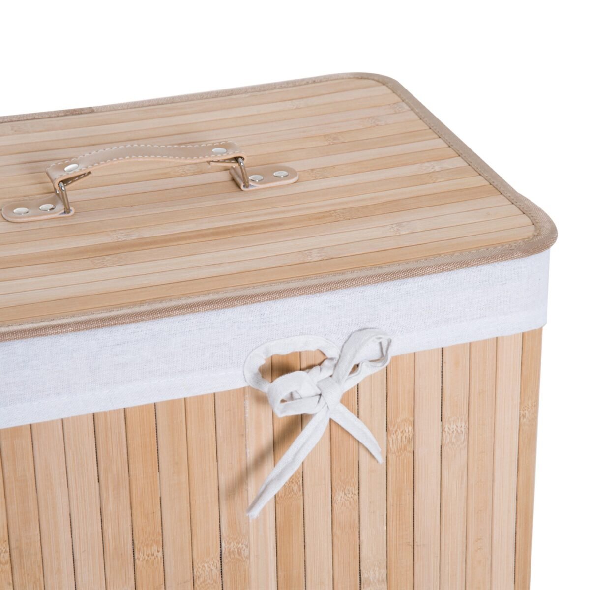 Bambukinis skalbinių krepšys su dangčiu ir išimamu maišu