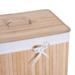 Bambukinis skalbinių krepšys su dangčiu ir išimamu maišu