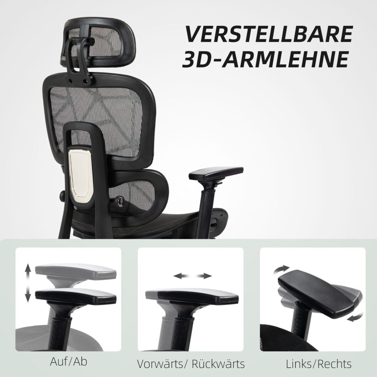 Ergonomiška biuro kėdė su reguliuojamu galvos atlošu ir atrama juosmeniui