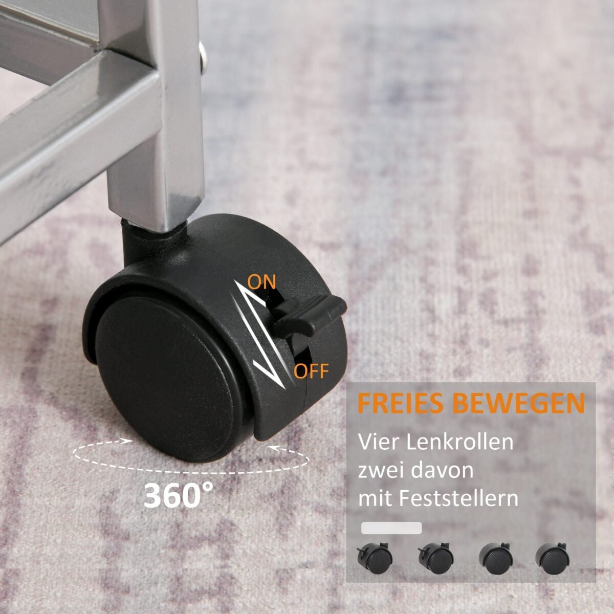 Universalus ratukinis vežimėlis su 4 ištraukiamais metaliniais krepšiais